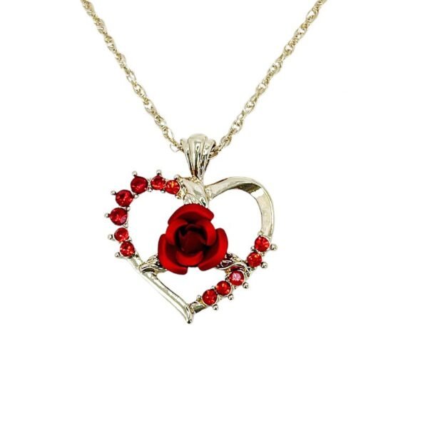 Rose in heart necklace