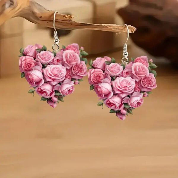 Pink rose/heart earrings
