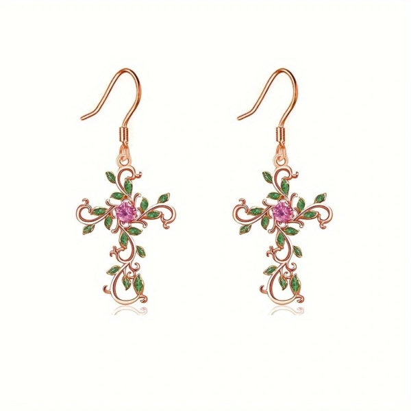 Pink rose design on Cross