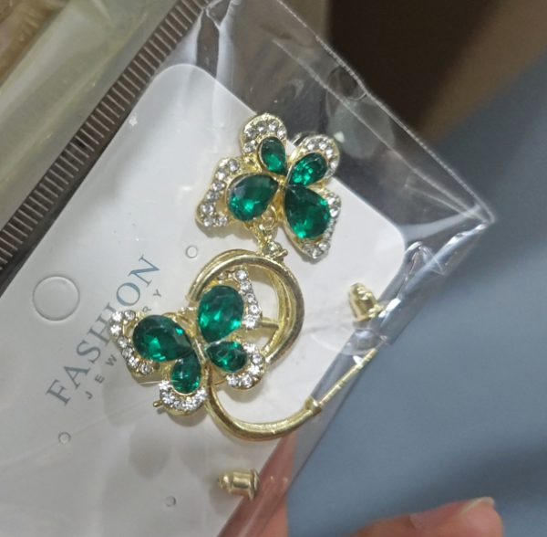 Green stone butterfly earrings