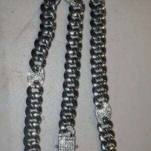 20 inch silver plated stainless steel necklace with 4 station links iced out with cubic zarconia stones