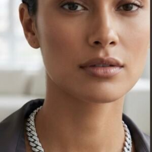 19 INCH MONACO STERLING SILVER NECKLACE WHITE GOLD PLATEDICED OUT WITH CUBIC ZARCONIA
