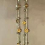 29 INCH STATION NECKLACE WITH METAL BEADS AND CIRCULAR AMBER RHINESTONES
